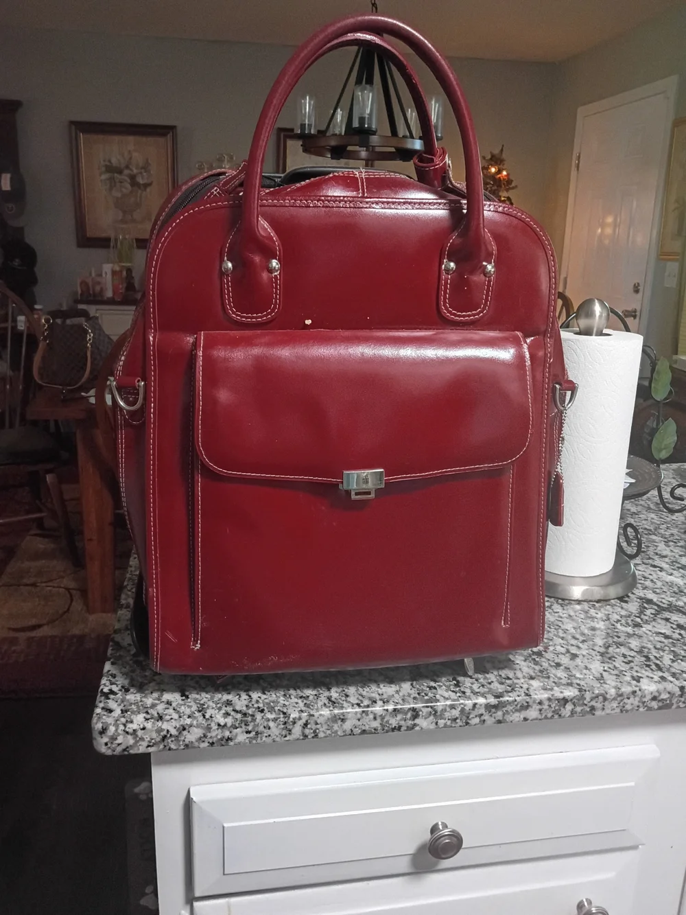 Women's Red Leather Laptop Bag - Structured Professional Tote